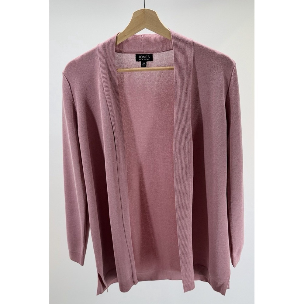 Jones New York Women's Icon Open Front Cardigan Sweater Long Sleeve Pink Size XS